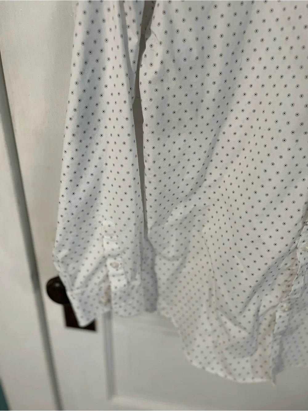 Van Heusen White Button-Down Shirt with Small Navy Dots